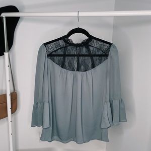 Gray and black lace blouse